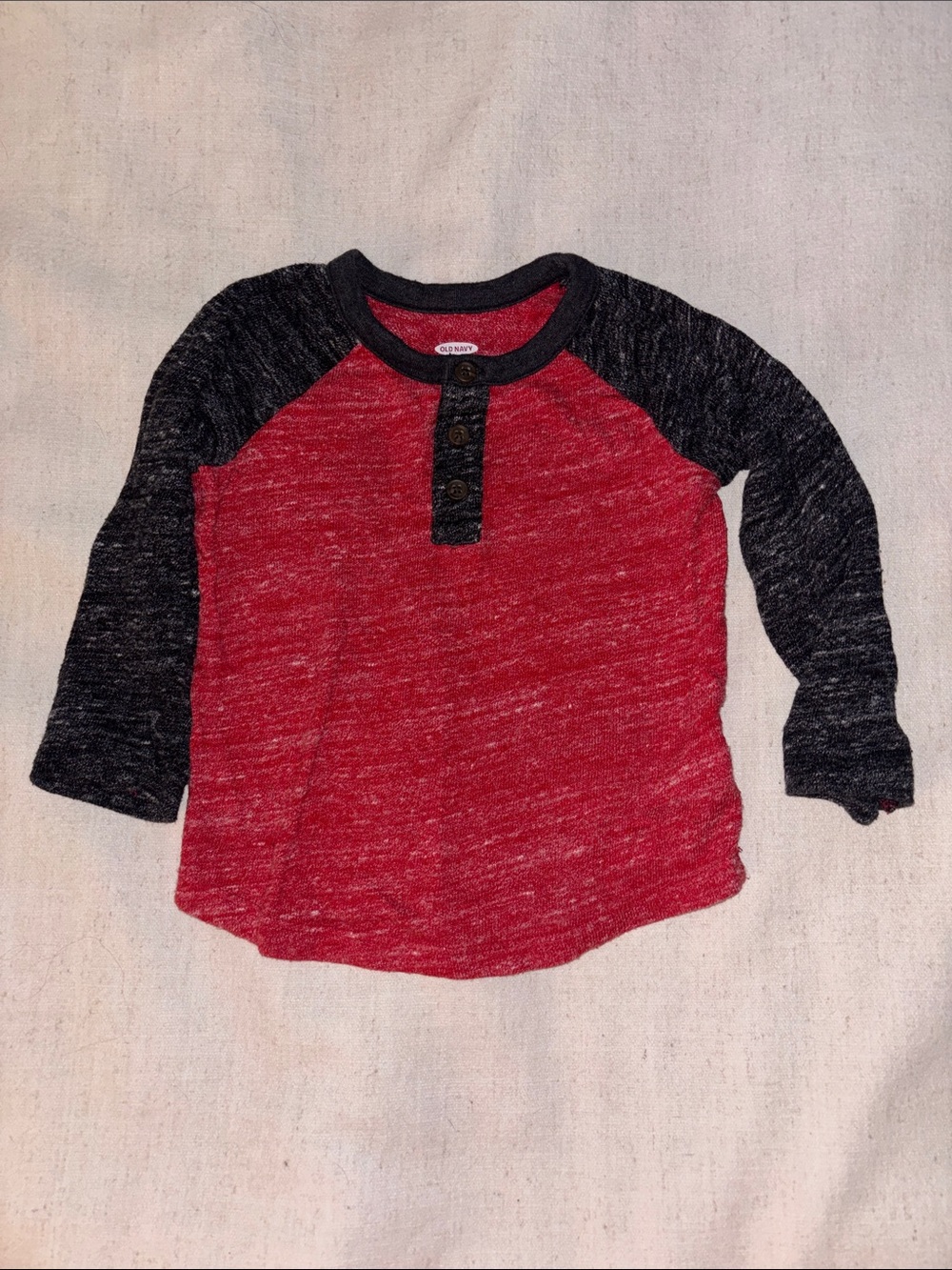 Old Navy Red and Black Raglan Henley Long-Sleeve Tee